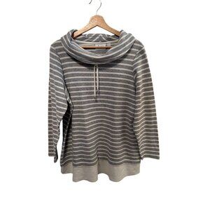 D&Co Active Gray & White Striped Cowl Neck Pullover Top Women's Size 1x